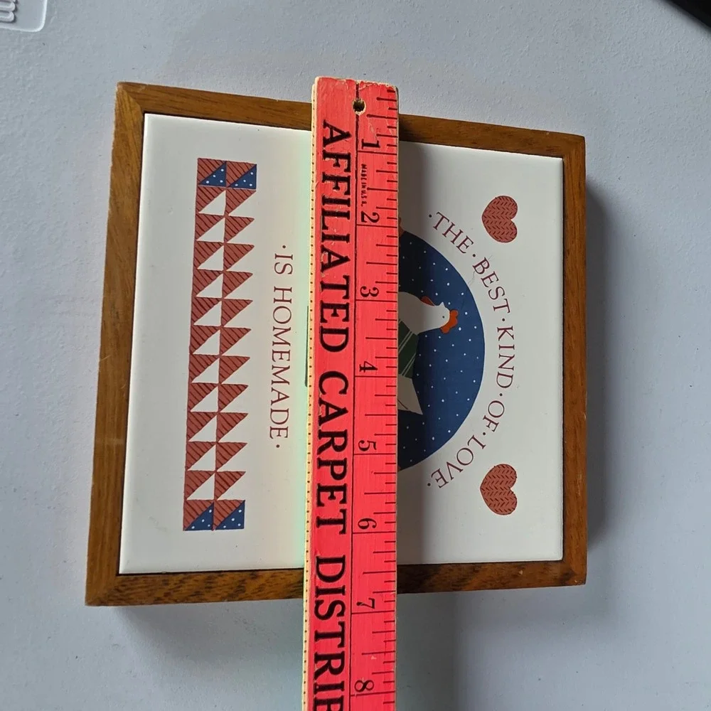 Vtg Cottagecore Tile Trivet Best Kind of Love is Homemade Chicken Wood 6
